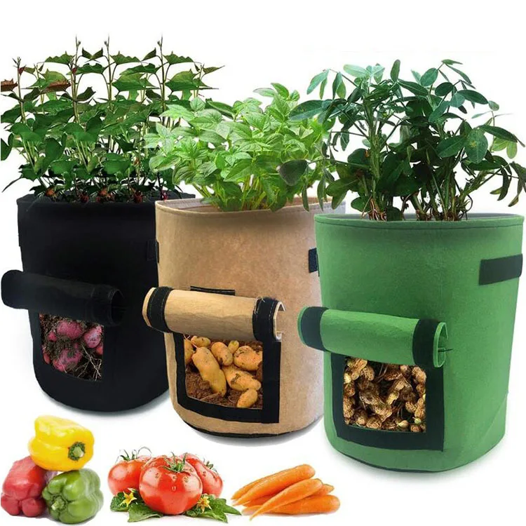 

Fabric Garden Plant Potato Grow Container Bag Plant Seed Growing Bag Flower Pots Vegetable Planter Bags, Black/brown/green