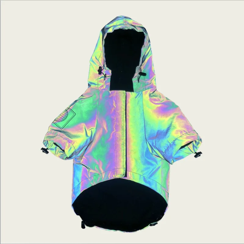 

wholesale high visibility outdoor waterproof coat jacket pet colorful reflective vest night safety florescent light dog clothes, Reflective rainbow color