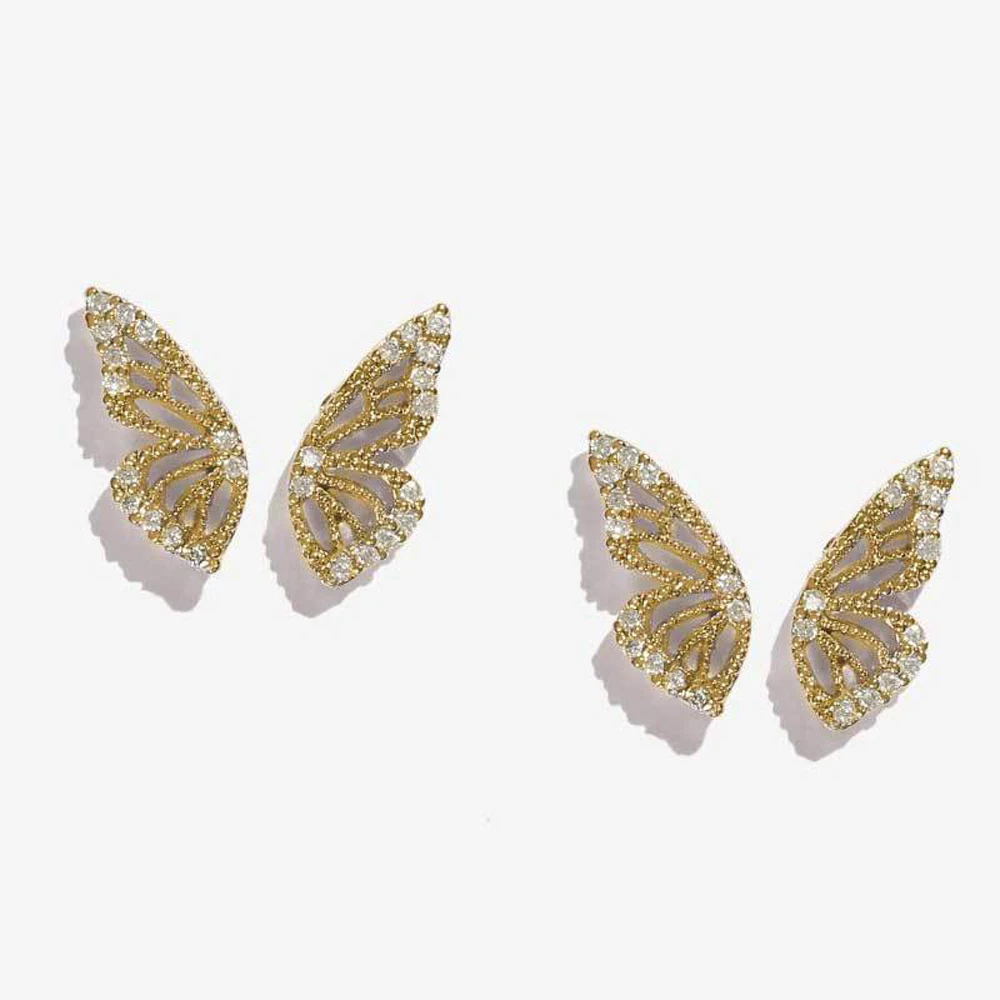 

HPXmax 2020 Fashion Rhinestone Filled Rose Gold Color Butterfly Earrings Small Stud Earrings For Women