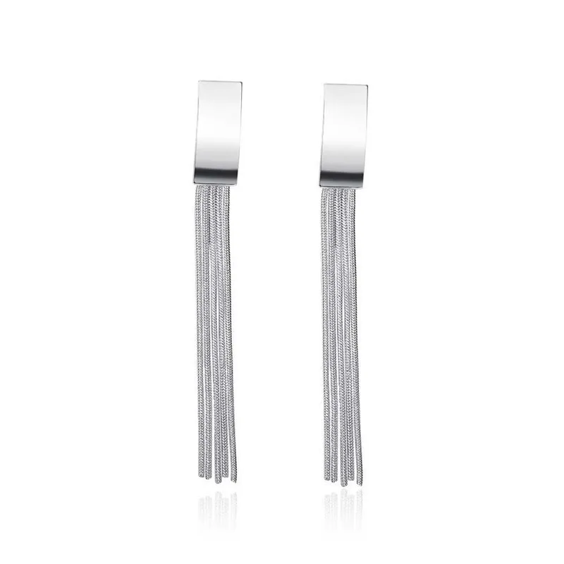 

925 Sterling Silver Long Geometry Earrings for Women 2021 New Design Jewelry Drop Earrings, Picture shows