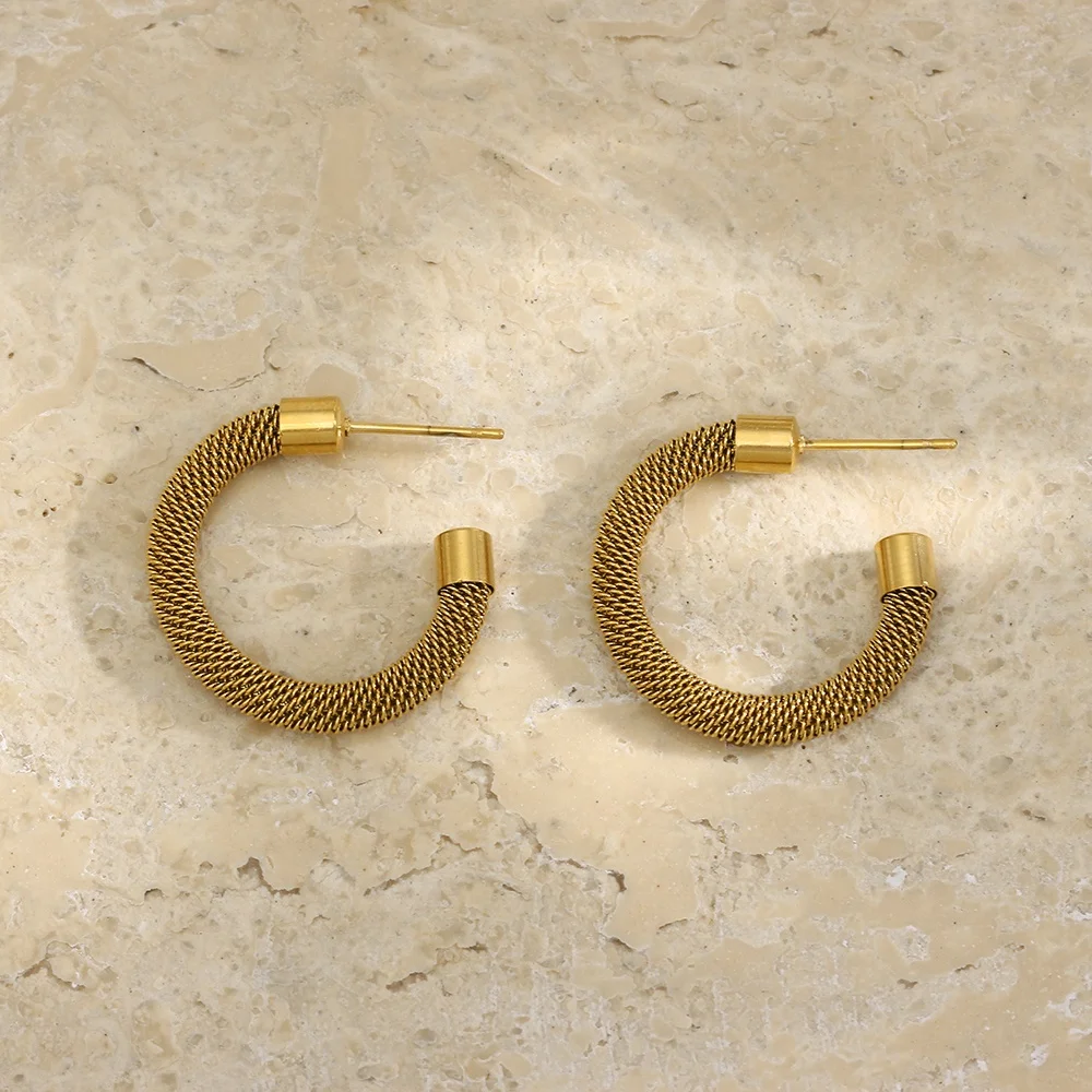 

Non Tarnish Gold Plated Hoop Earrings Woven Earring Rattan New Arrivals Earrings Hoop