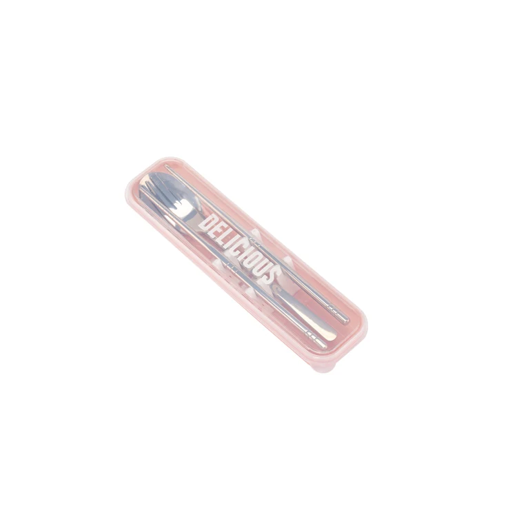 

Hot Reusable portable travel utensils pink tableware set with fork spoon chopsticks