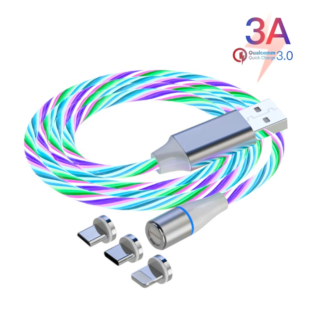 

Dropshipping 3A Fast LED Luminous Charger Magnet 3 in 1 USB Data Charging Magnetic Cable, Blue, red, green and white