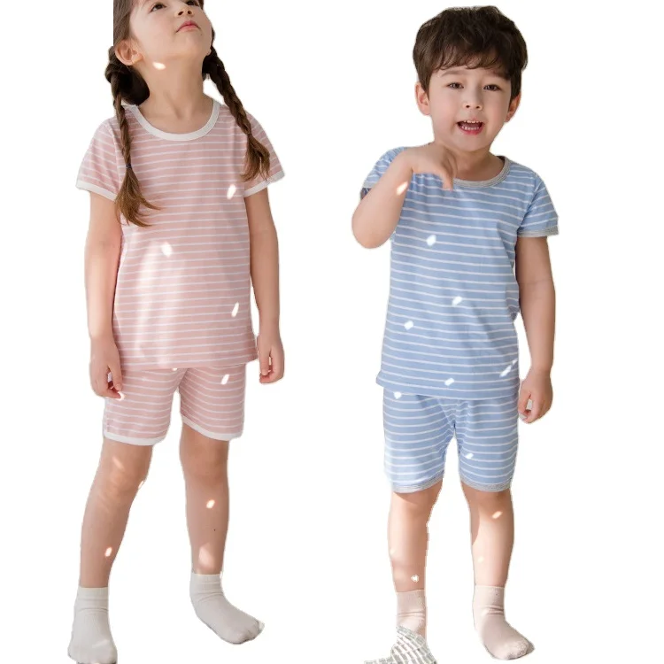 

Children's pajamas summer thin cotton children's home wear short sleeve set sleepwear