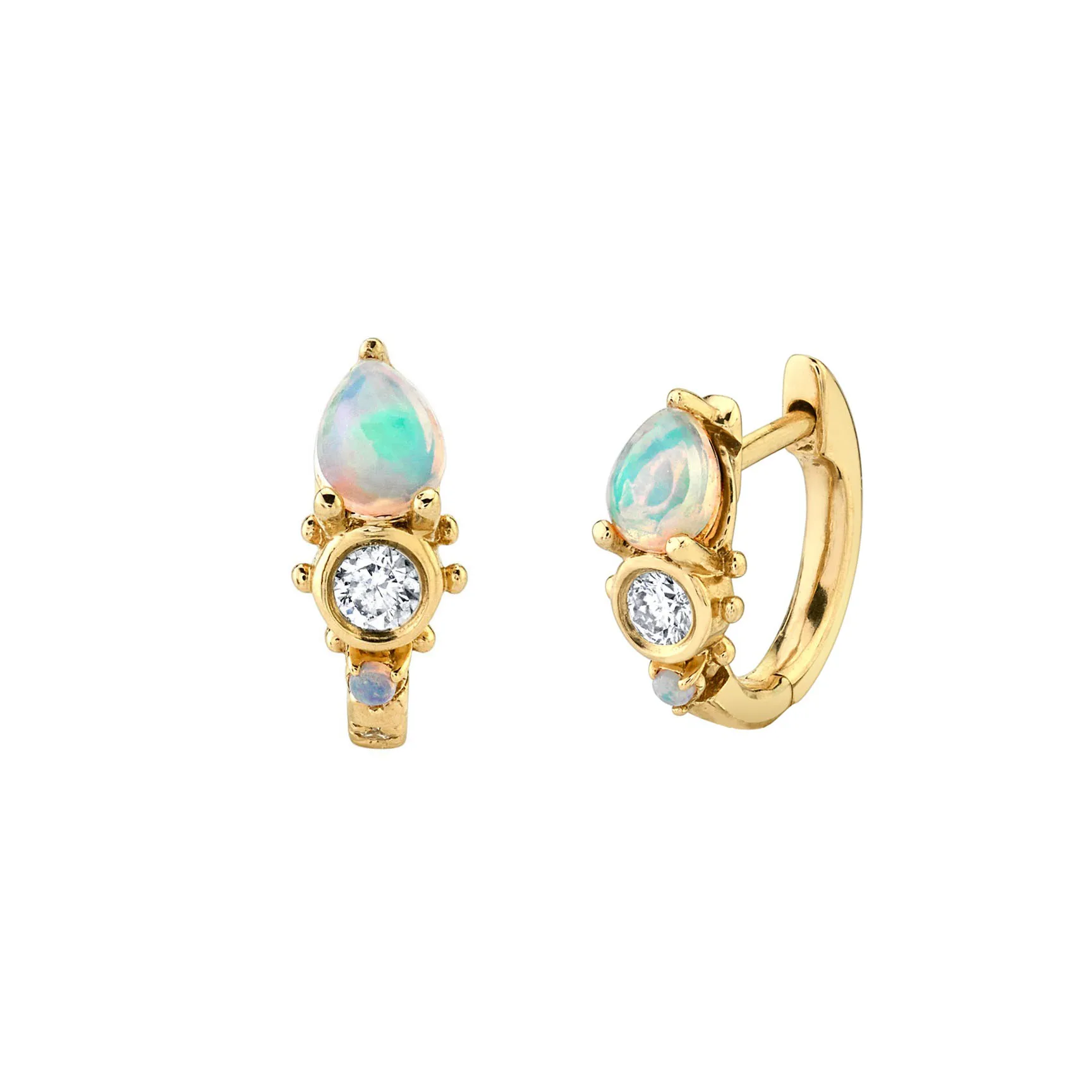 

100% 925 Sterling Silver Korean Jewelry Gold plated Rain Drop opal CZ Huggie Earrings for Women, Picture