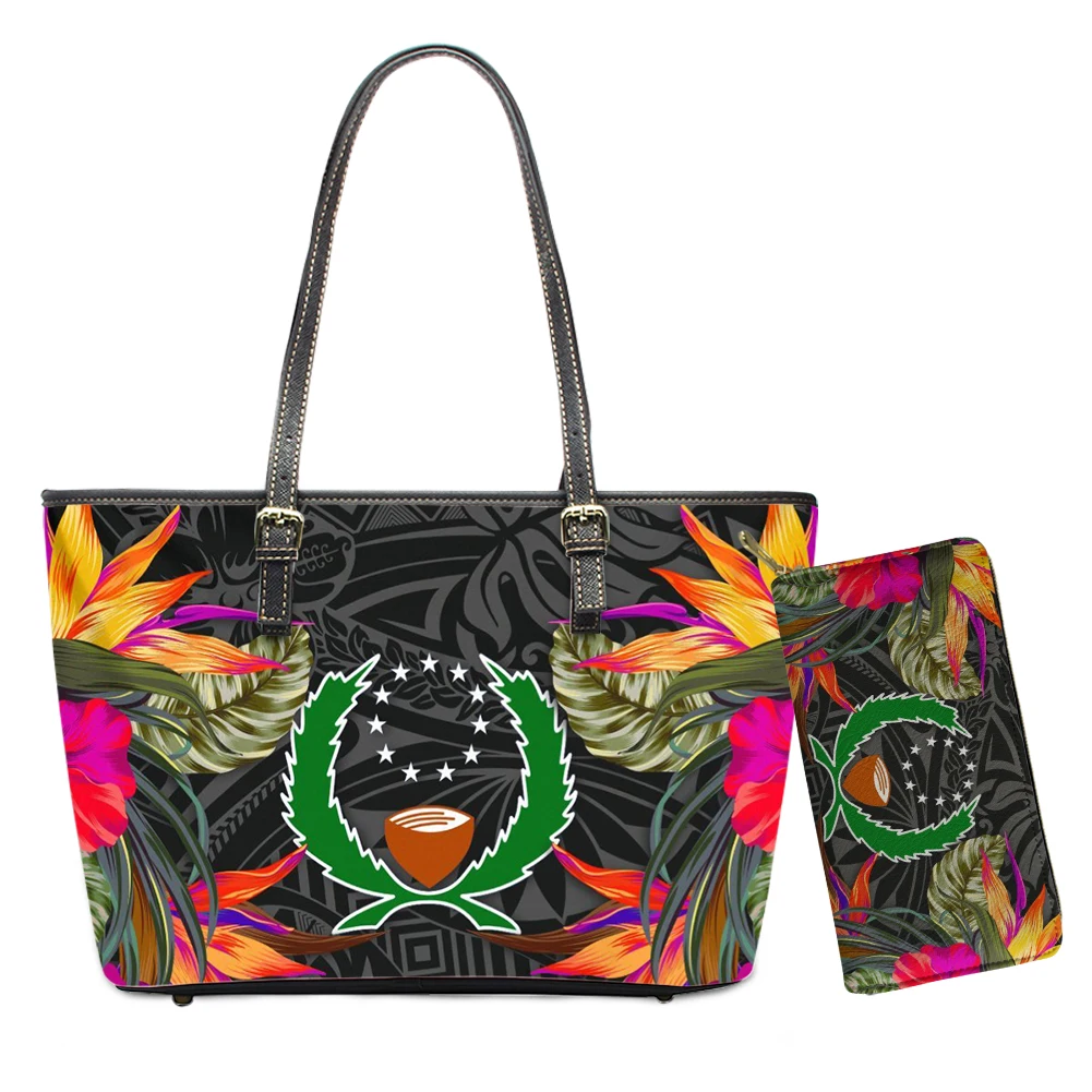 

Black Pohnpei Flag Trendy Fashion Polynesian Tribal Pattern Custom Print Women Handbag and Purse Wallet for Ladies Tote Bag, Customizable