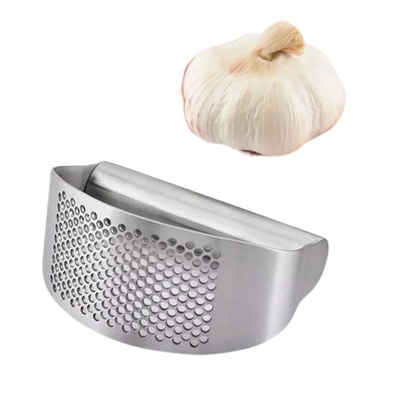 

New 2021 Wooden Kitchen Tools Garlic Press Zinc Alloy Stainless Garlic Press