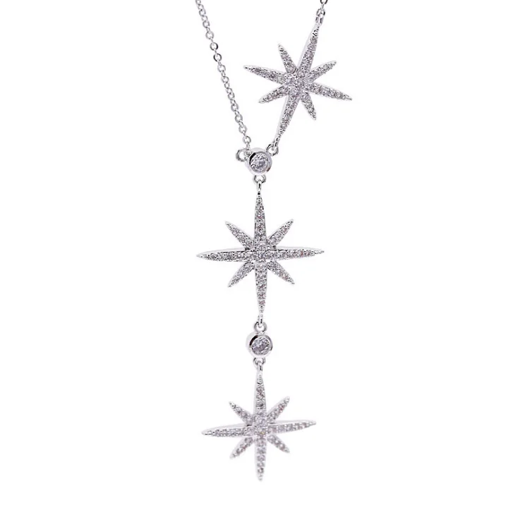 

Fashion Jewelry Meteor Shining Three Stars Adjustable Clavicle Chain Star Necklace, Black silvercolor