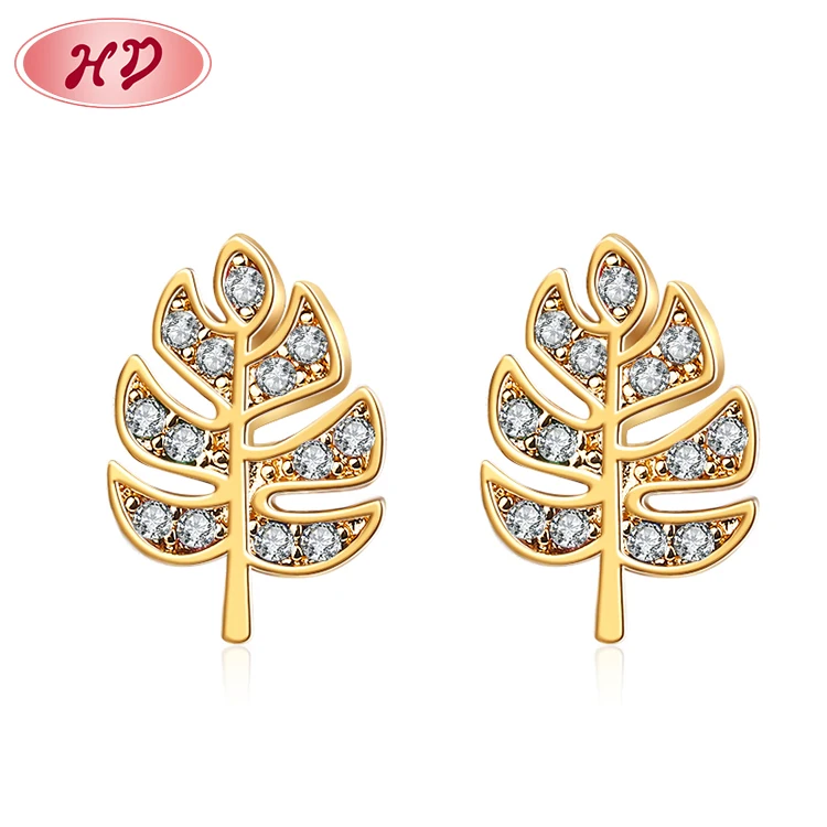 

Fashion 18K yellow gold plated AAA Cubic Zircon jewelry Hot Sale Leaf Huggie earring for Women Girl