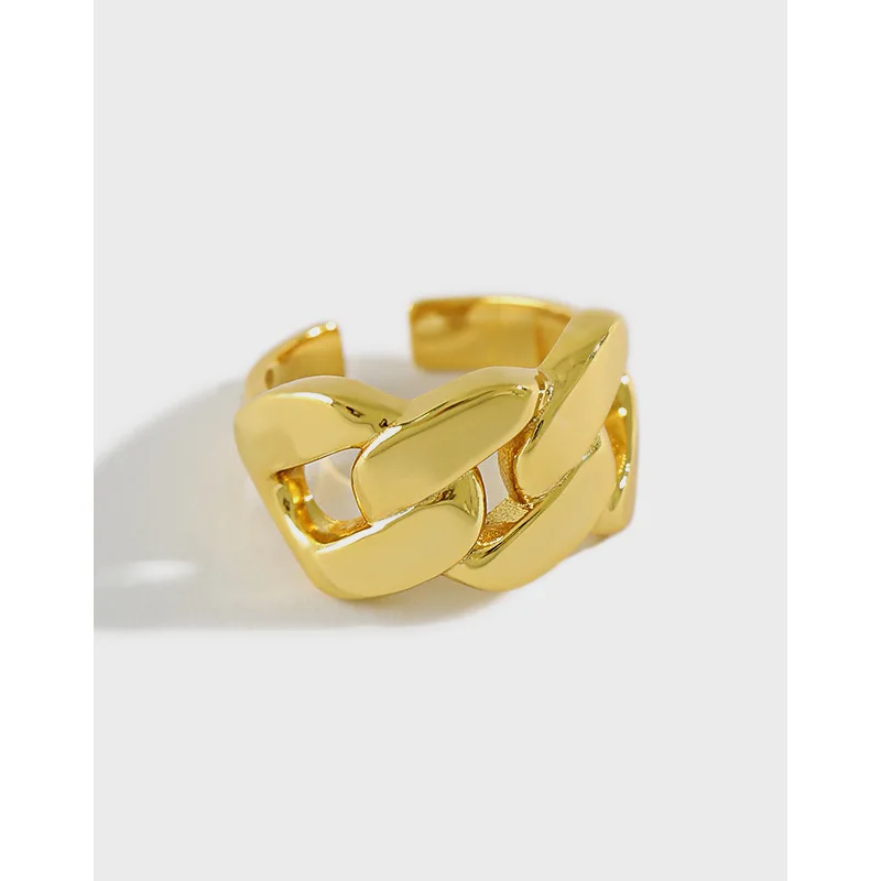 

INS niche personality thick chain opening ring female students all-match wide face sterling silver ring