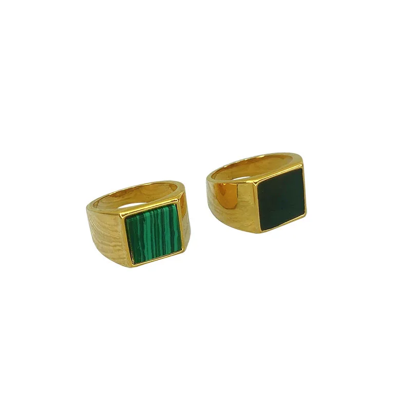 

Factory Amazon 18K real gold plating ring female malachite personality male ring fashion index finger ring jewelry