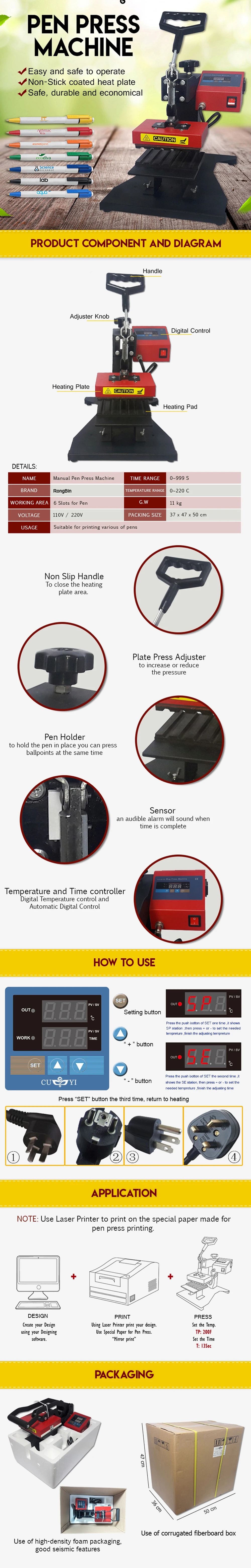4"x6" USA New Ballpoint Pen Heat Press Heat Transfer Machine 6pc/time Printing 