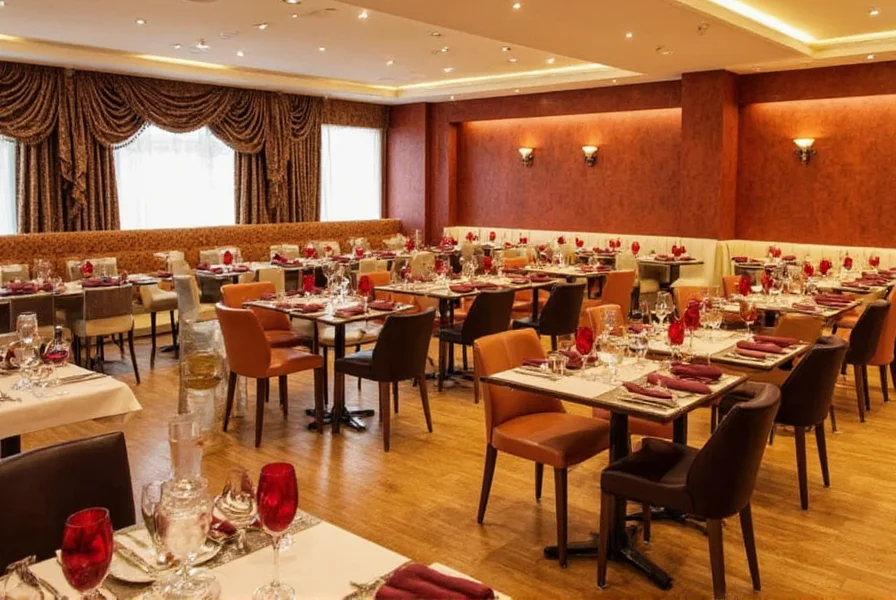 Interior of Saffron Indian restaurant in Chessington showing modern decor and dining area