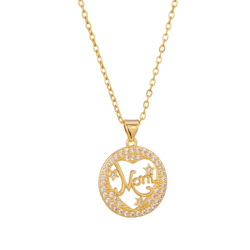 

2024 Wholesalve Mother's Day Stainless Steel Gold-Plated Pendant Necklace Full Diamond Mom Heart Necklace