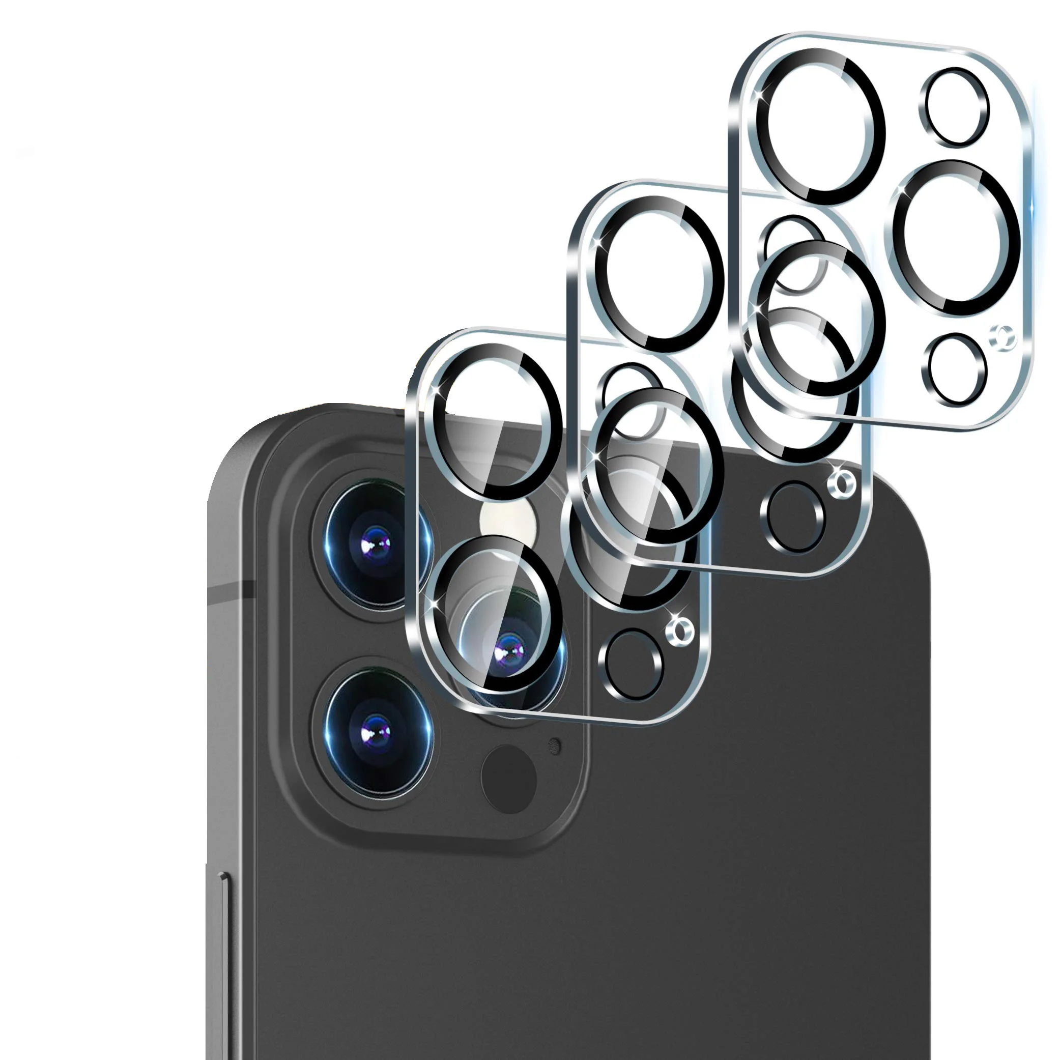 

3 Pack 3D HD Full Glue Coverage Scratch-resistant With BackBoard Camera Lens Protector Compatible for iPhone12 Mini Pro Max, High transparent