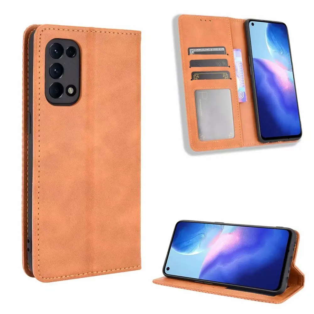

Retro Flip Wallet Leather Case Cover For OPPO Reno5 4G, As pictures