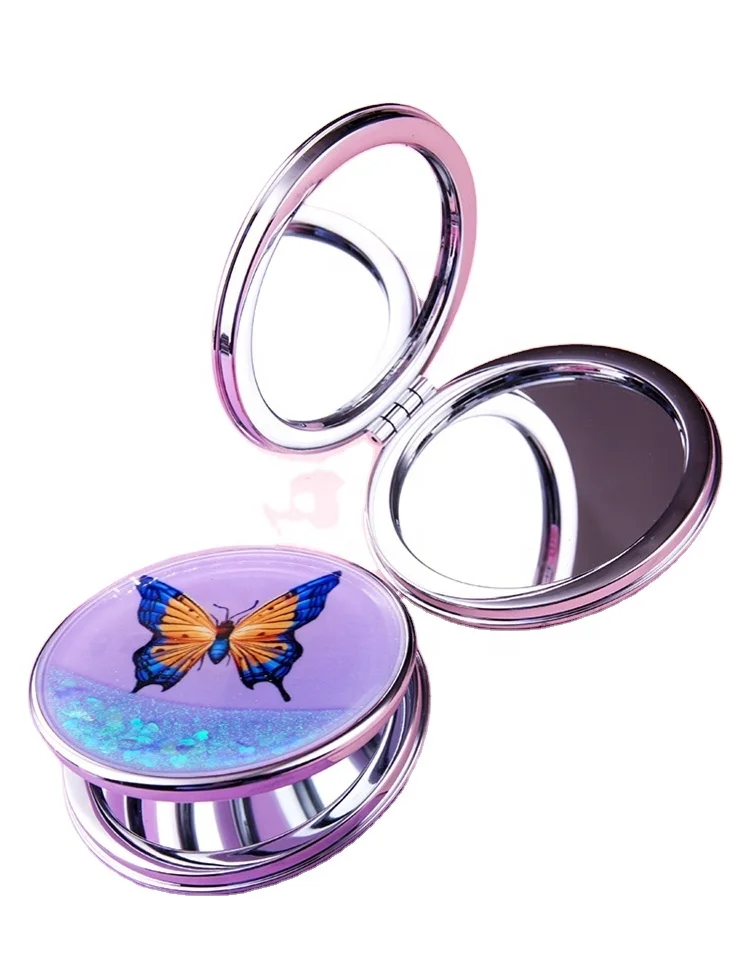 

Custom LOGO Flip Style Quicksand Folding Makeup Mirror Cute Mini Liquid Flash Powder Compact Mirror, As follows or customized