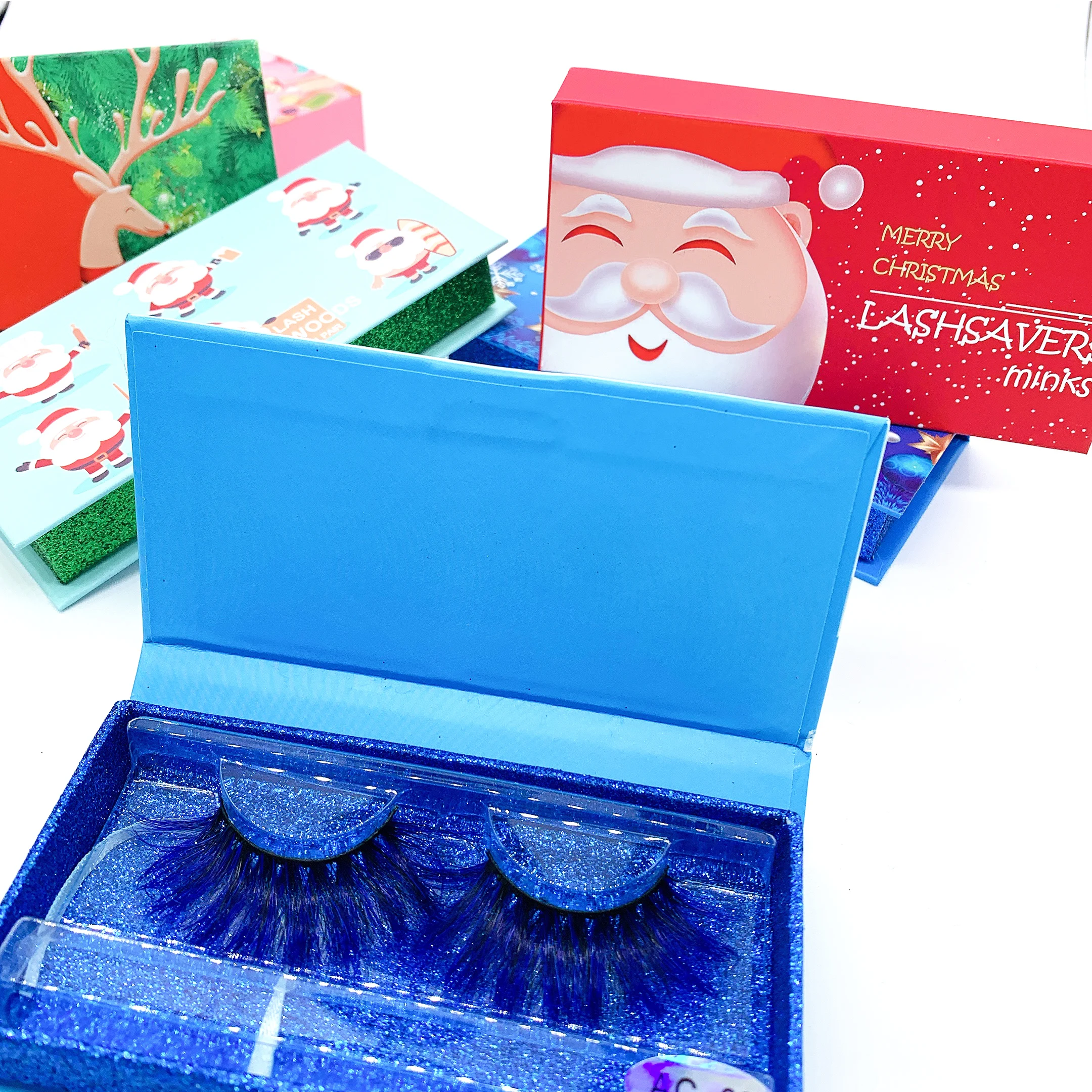 

New Design Wholesale customized boxes 25mm mink blue eyelashes, Colors