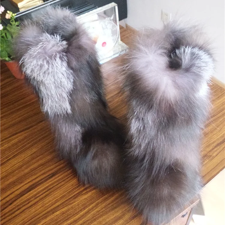 

Autumn and winter new European Blue Fox Real Fox fur inside high-heeled leather boot snow boots women's boots