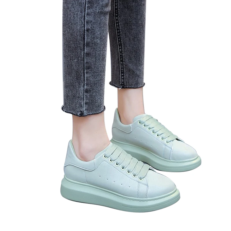 

Custom Model Women Sneakers Round Toe Breathable Solid Sneakers Lace-Up Platform Increased Casual Shoes