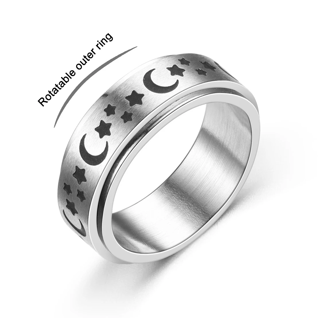 

Fashion Stress Relieving Anxiety Spinner Ring High Quality Star Moon Mens Stainless Steel Rings