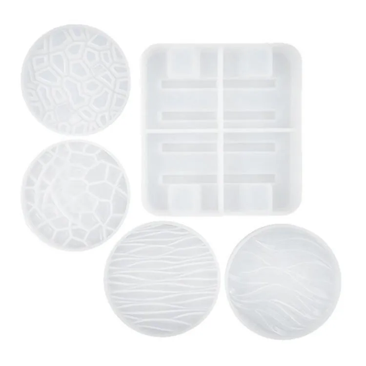 

0481 DIY Crystal Epoxy Wave Diamond Bottom Coaster Round Storage Box Tray Set Resin Silicone Mold, White