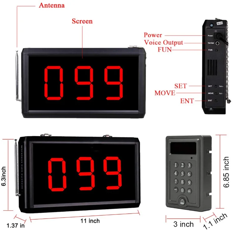 

Daytech CK012-1 Wireless Nurse Emergency Call Bell Guest Paging Queue Calling System with Keypad for Bar Restaurant Hospital, Black