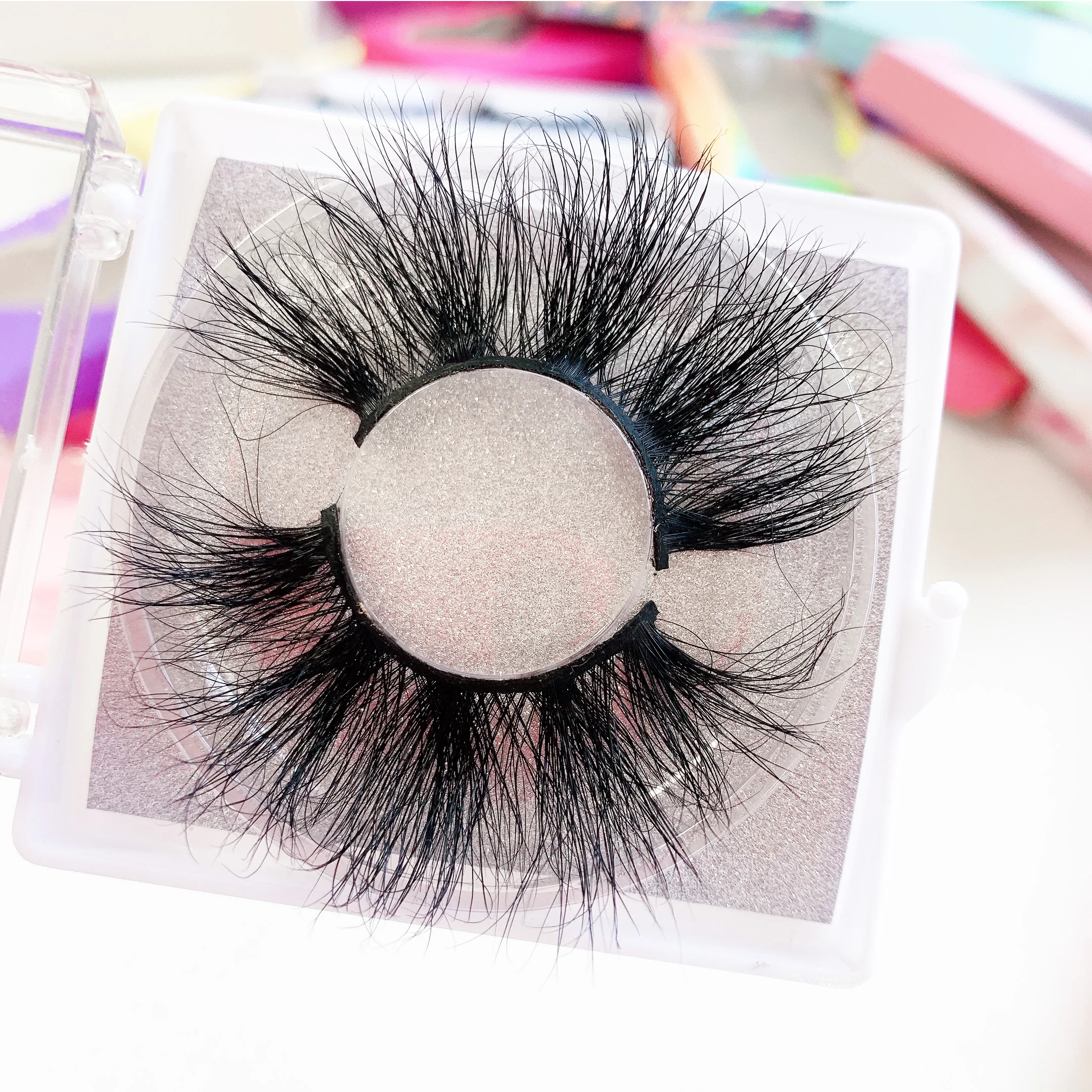 

New Design One Pair Mink Eyelashes Case Mink Lashes Set False Eyelash with Box 25 mm 3d mink eyelash, Black color