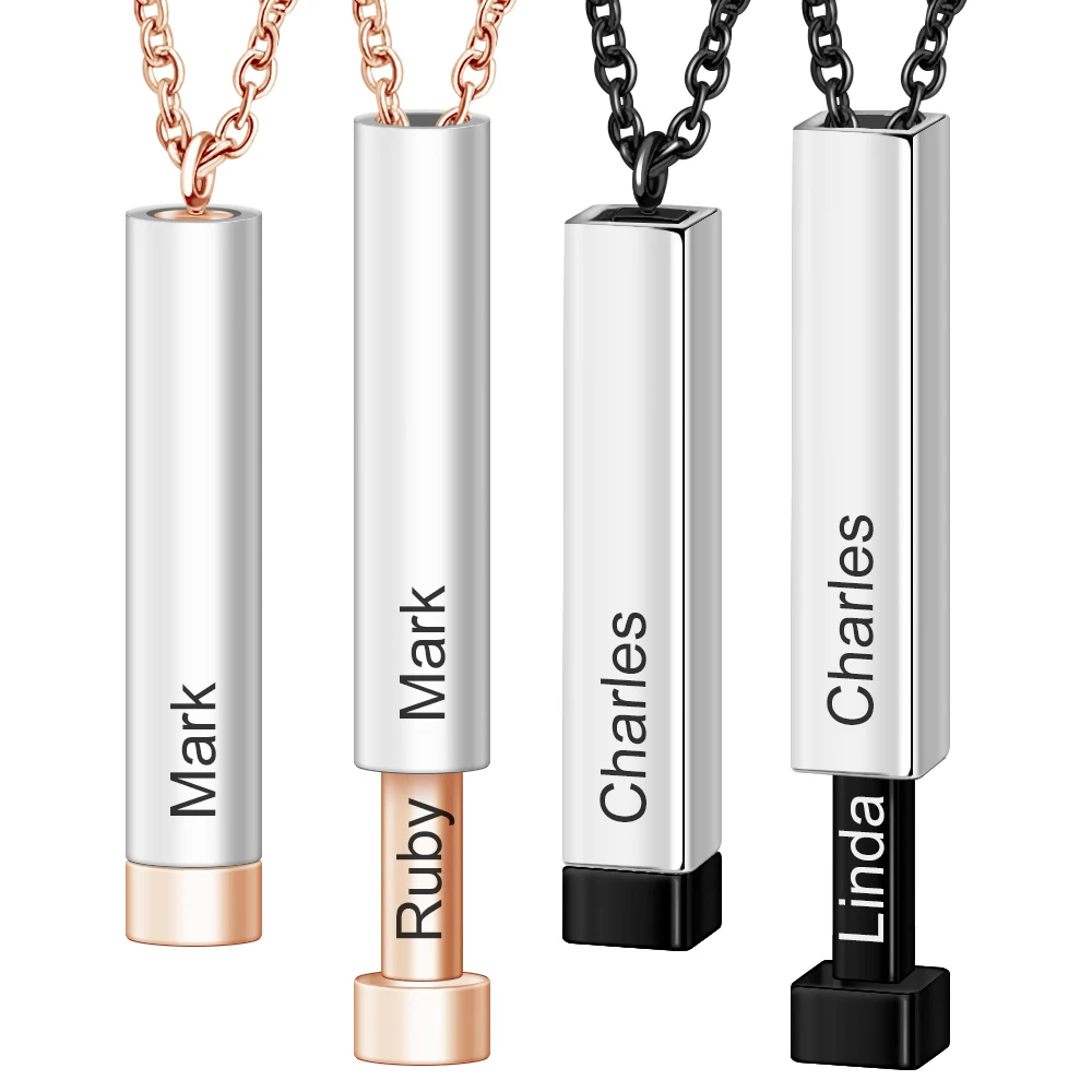 

Customized Double Layer Rectangle And Round Bar Pendant Necklace With Engraved Names