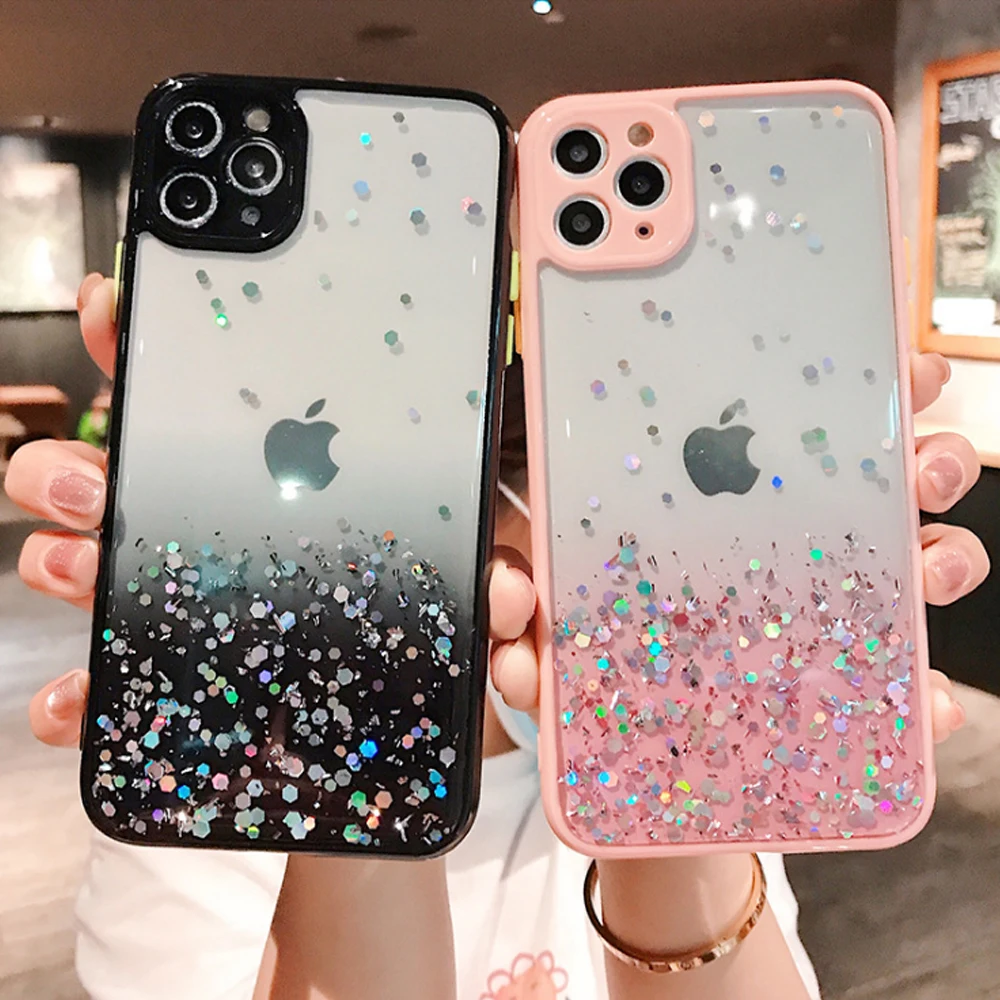 

Fashion Designer Luxury Clear Bling Glitter TPU Women Cell Phone Cases Back Cover for iphone X Xs 11 12 mini pro max