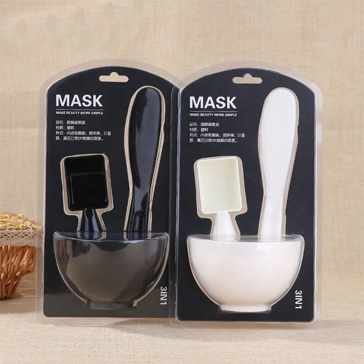 

Facial Care Tools DIY Plastic Cosmetic Black White Face Mixing mask bowl Set with Spoon and Spatula, White, black