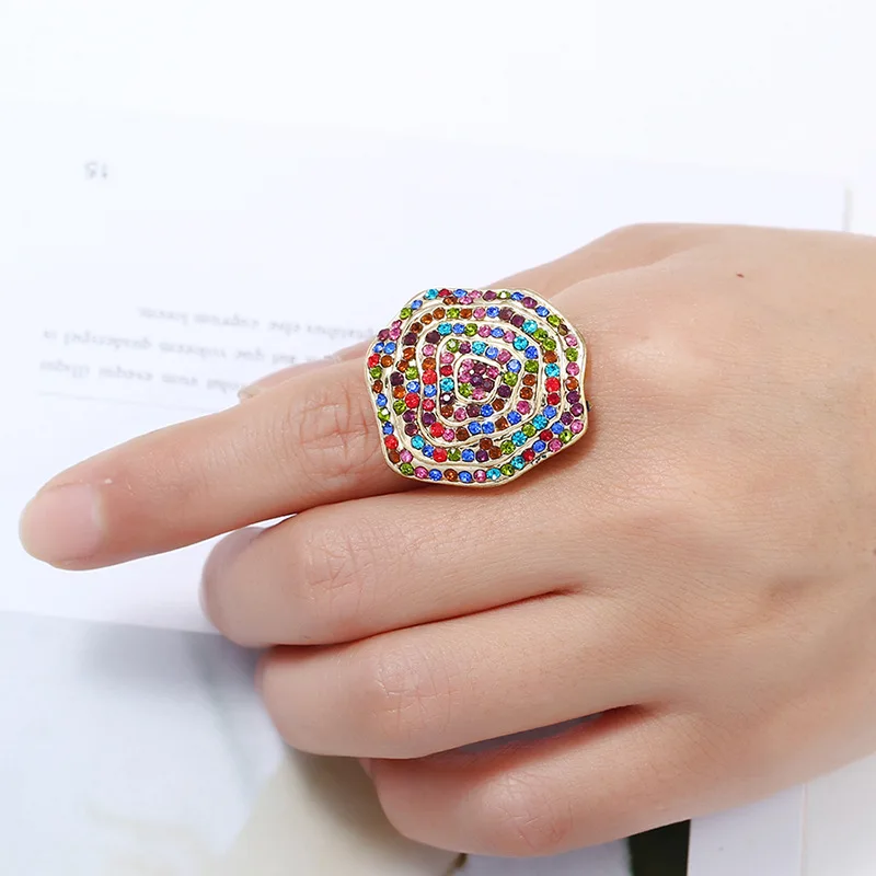 

Hot selling European and American fashion jewelry exaggerated wave ring full diamond index finger ring, As picture show