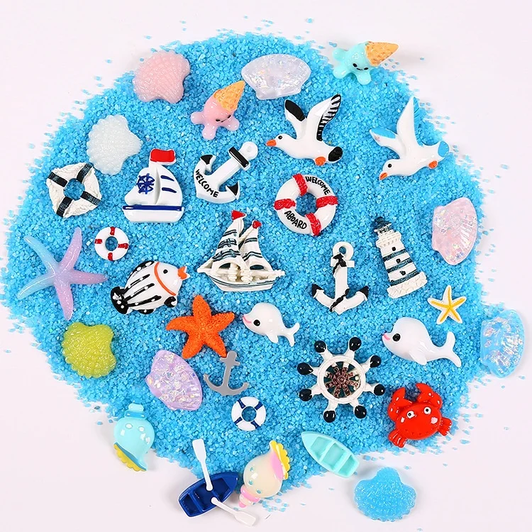 

Paso Sico Blue Sea Summer Theme DIY Starfish Shell Fish Animals Resin Slime Nail Art Supplies for 3D Nail Design
