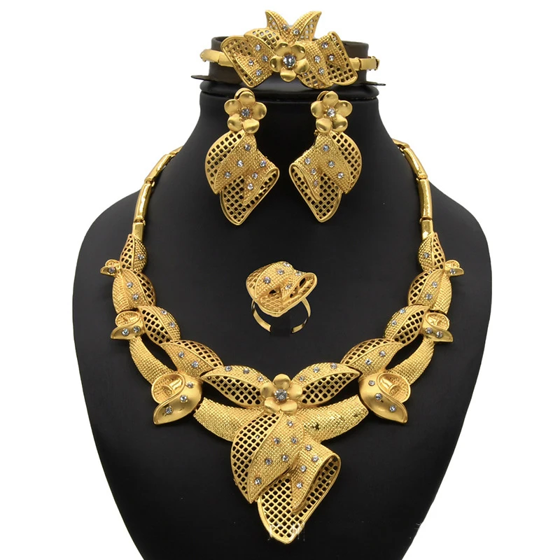 

Fashion 4pcs Middle East Fashion Bride Necklace Dubai Gold plated Jewelry Set