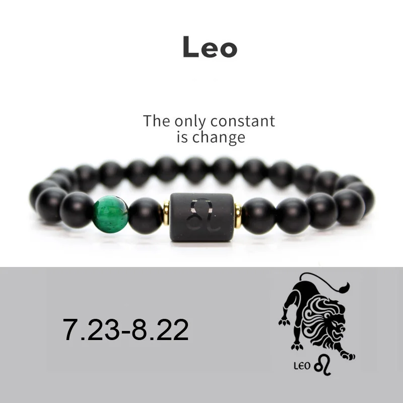 

NEW 8mm Black Stone Beads 12 zodiac bracelet couple Bracelets For Women Pulseras Masculina Hombre Man Mens Jewellery