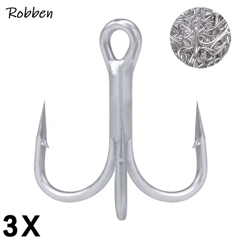 

Robben 50Pcs/box Saltwater Fishing Hook High-Carbon Steel Fishhook 2/0#-1/0#-1#-2#-4#-6#-8# Matte Tin Treble Hook 3X, Silver