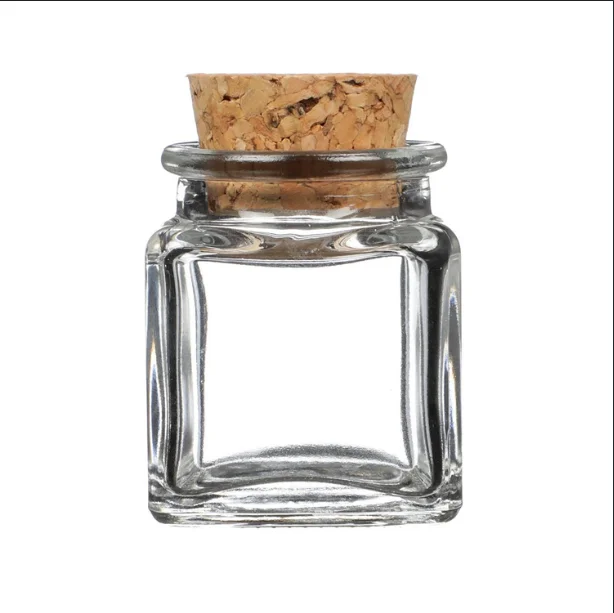 

3.5OZ Mini Small Clear Square Spice Glass Jar with Cork Lid Stopper