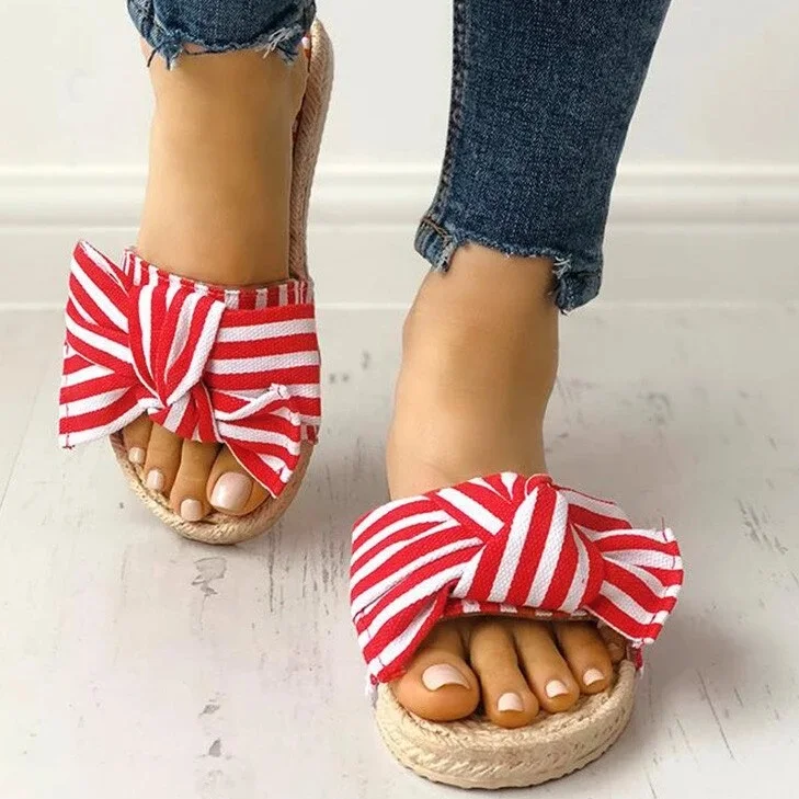 

Fashion Flat Slides Slippers for Women Bow Sandal Faux Straw Style with Bowknot Summer Slipper Ladies Shoes Sandals