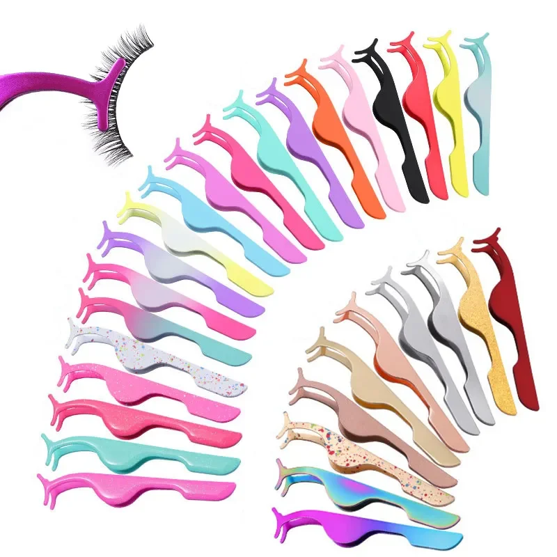 Cheap Custom Logo Private Label Stainless Steel Anti-Magnetic Precision False Eyelash Tweezers with Packaging