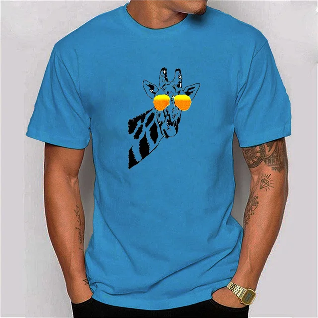 

Summer orange sunglasses giraffe print men's simple short-sleeved T-shirt, Picture color