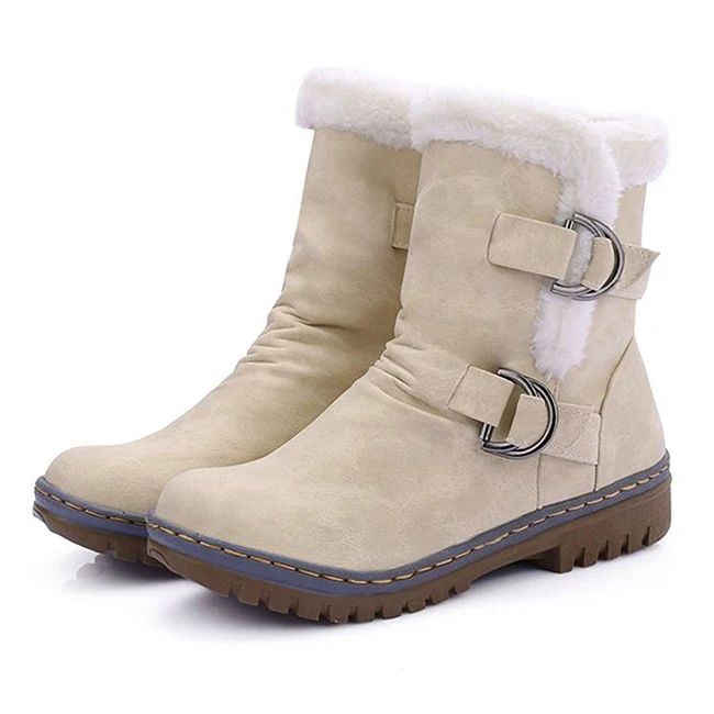 

Spring Autumn Winter Boots Women Snow Boots Flat Heels Warm Fur Boot Mid-Calf Women's Plus Size Shoes