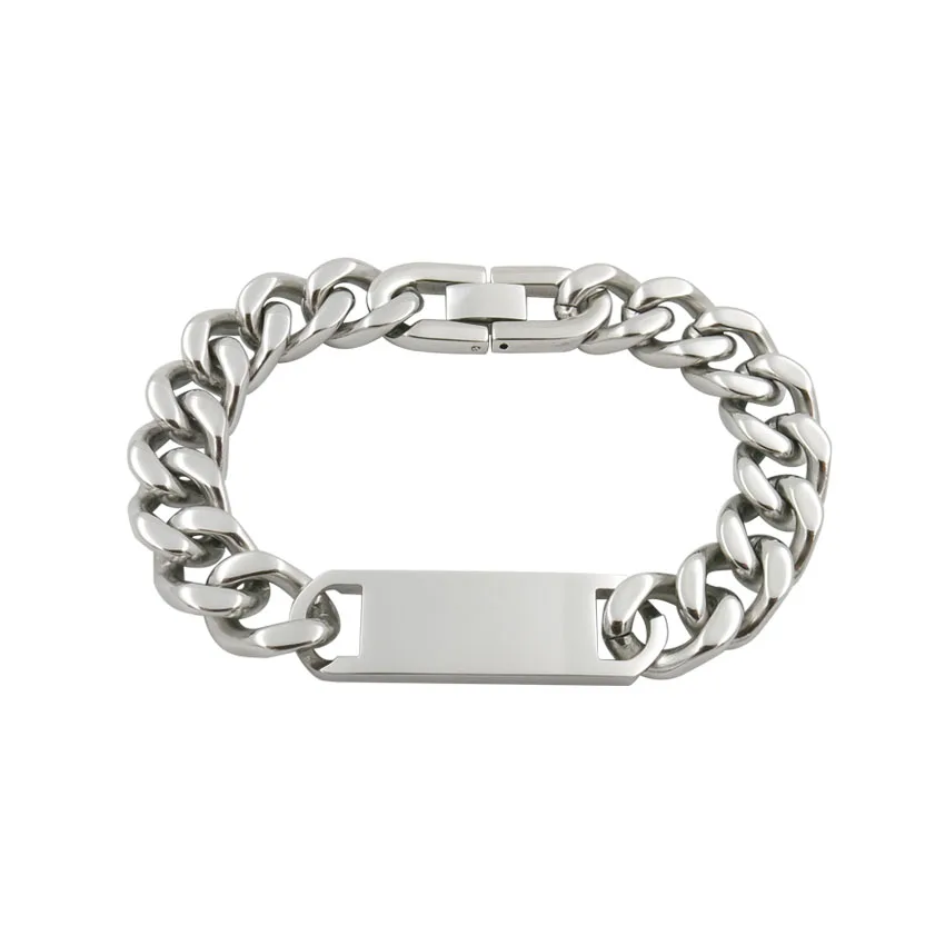 12.5mm Cool Heavy Men's Fashion Shiny Silver Thick cowboy chain Stainless Steel Bracelet
