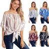 HY Women Blouse 2019 Fashion Latest Striped Half Sleeve Off Shoulder Chiffon Casual Shirts