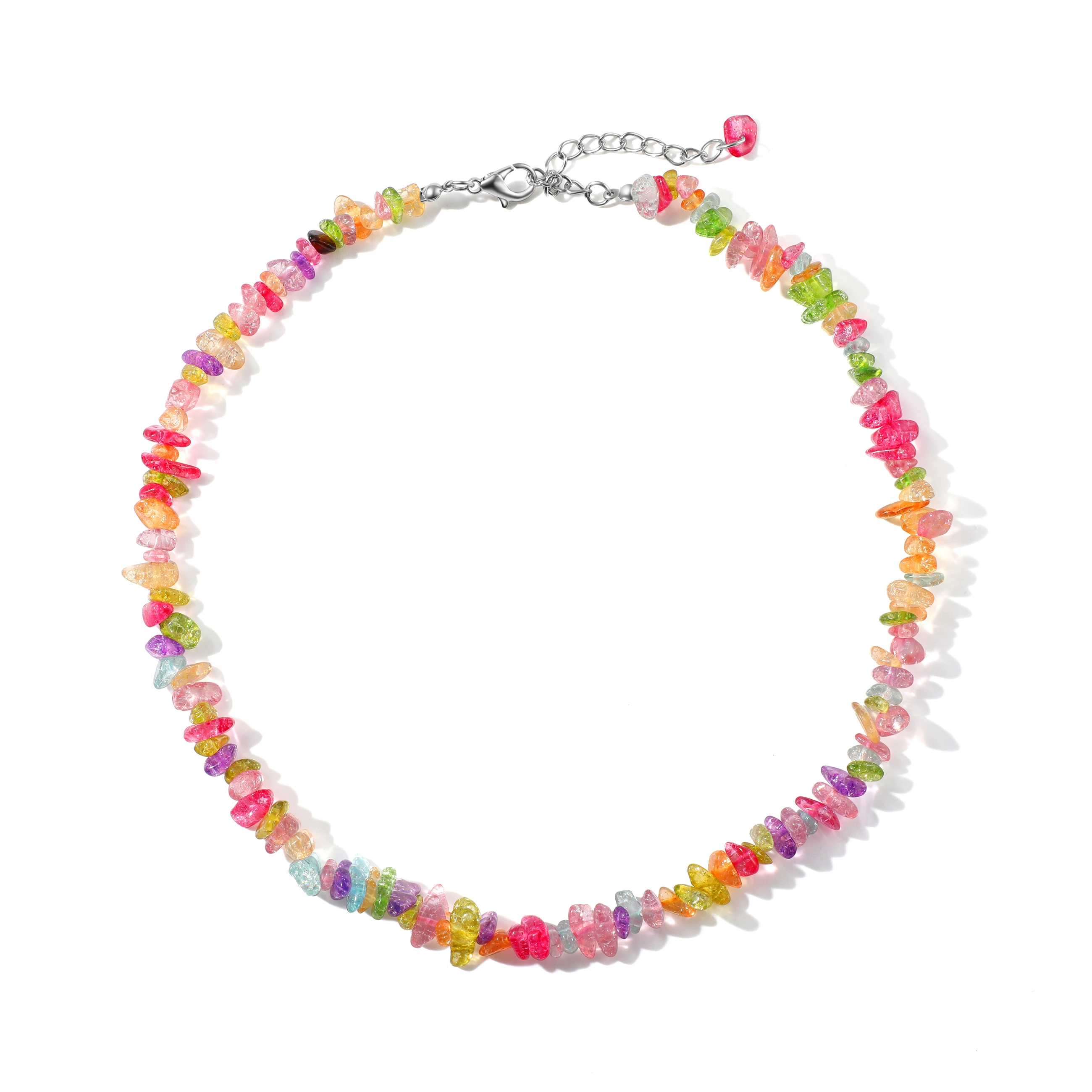 

Wholesale Fashion INS Style Colorful Clear Transparent Stone Crystal Necklace Gravel Necklace Chain For Women