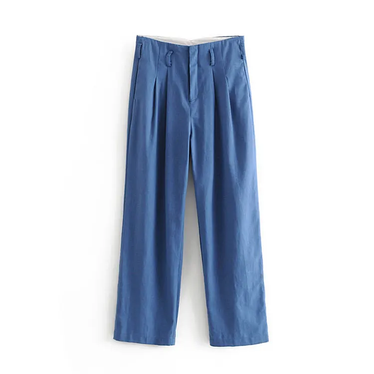 

New Style High Waist Pleated Straight Leg Trousers Leisure Blazer Suits Solid Color pants, As picture shown