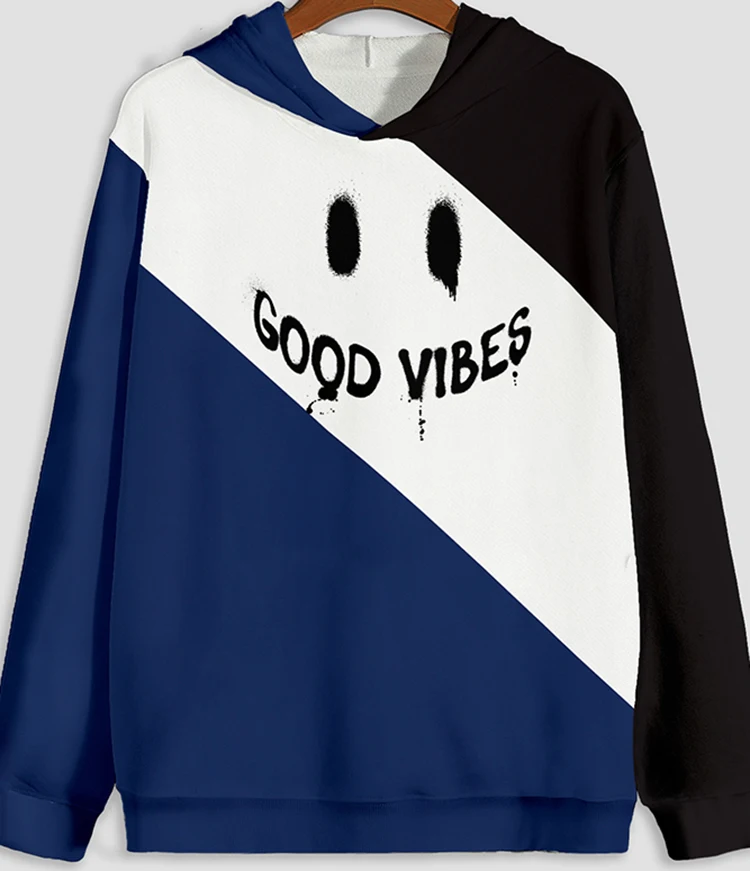 

Autumn New Custom Color Blocking Smiling Face Sweatshirts Big Letter Print Long Sleeve Unisex Hoodies, Picture color