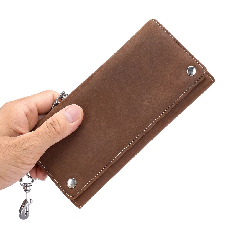 

New Genuine Leather Wallet Long Multi-card Chain Anti-theft Luxury Purse for Men
