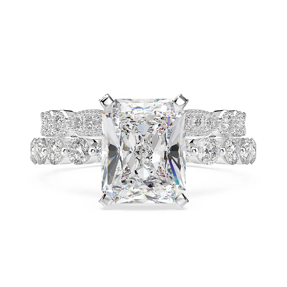 925 Sterling Silver Wedding Ring Set for Couples Radiant Cut AAAAA CZ Zircon Pave Diamond Rhodium for Women Engagement Jewelry