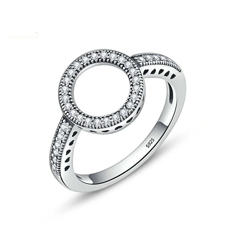 

Romantic Women Wedding Gift Platinum Plated CZ 925 Sterling Silver Finger O Shape Round Jewellery Ring Rings For Lovers Girl