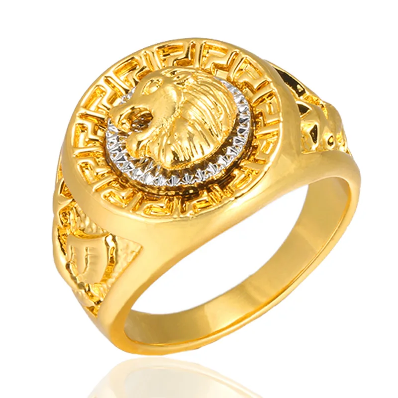 

King Animal Male's Jewelry Gold Jewelry Lion Head Gold Plated Ring Jewelry Men's Punk Style Hop Ring, Gold,silver,